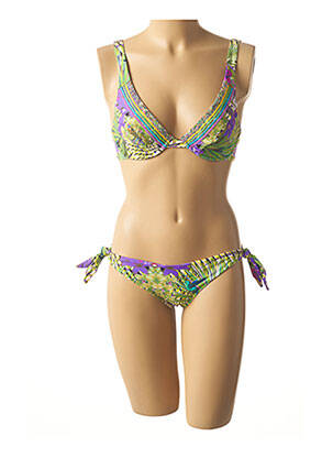 Maillot de bain 2 pièces fermeture liens à nouer haut triangles vert MISS BIKINI femme