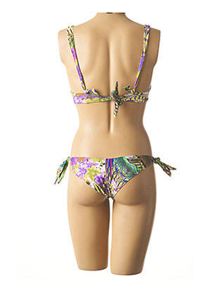 Maillot de bain 2 pièces fermeture liens à nouer haut triangles vert MISS BIKINI femme