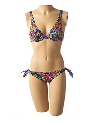 Maillot de bain 2 pièces fermeture liens à nouer haut triangles bleu MISS BIKINI femme