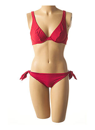 Maillot de bain 2 pièces fermeture liens à nouer haut soutien-gorge emboitant rouge MISS BIKINI femme