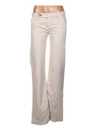 Pantalon droit fermeture zippée sous rabat avec crochet taille basse beige TRUE NYC femme
