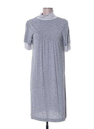 Robe mi-longue imprimé fantaisie manches courtes gris TAHÉ LEE femme
