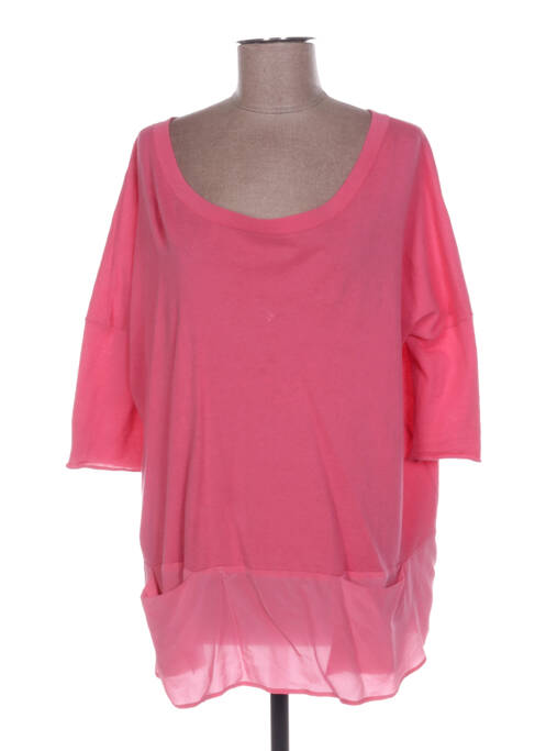 Pull tunique col rond manches courtes rose LES PETITES COLLECTIONS femme