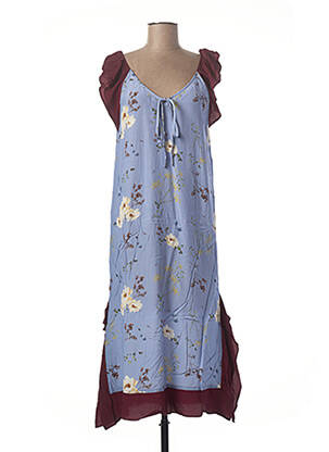 Robe longue imprimé fantaisie manches courtes bleu MCS femme