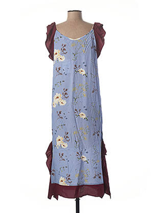 Robe longue imprimé fantaisie manches courtes bleu MCS femme