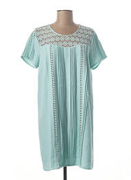 Robe mi-longue tissage crêpe manches courtes bleu NINA KALIO femme