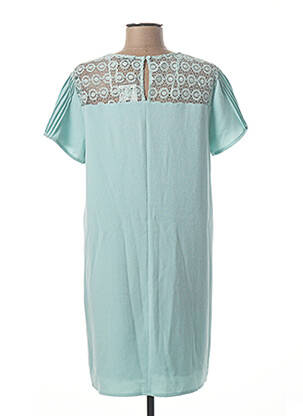 Robe mi-longue tissage crêpe manches courtes bleu NINA KALIO femme
