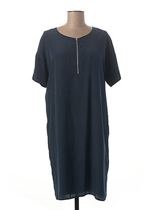 Robe mi-longue coupe fluide manches courtes bleu ICHI femme