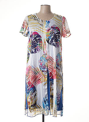 Robe mi-longue coupe fluide manches courtes bleu GUY DUBOUIS femme