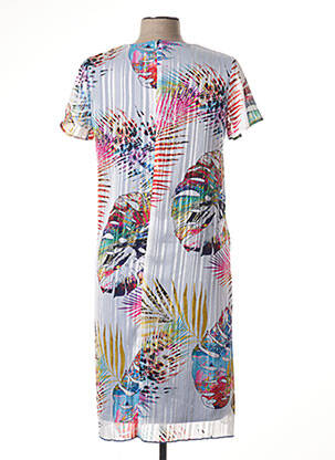 Robe mi-longue coupe fluide manches courtes bleu GUY DUBOUIS femme