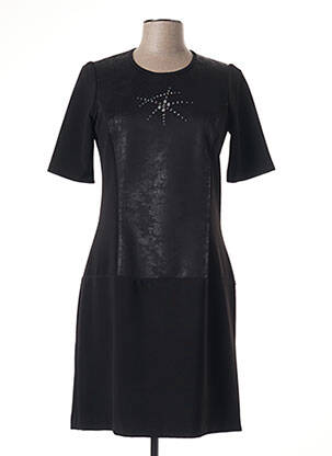 Robe mi-longue tissage crêpe manches courtes noir GUY DUBOUIS femme