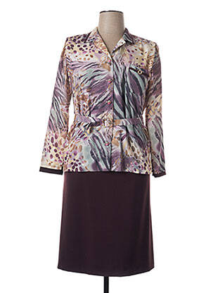Robe mi-longue tissage crêpe manches courtes beige GUY DUBOUIS femme