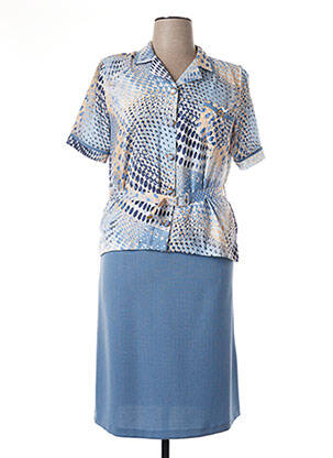 Robe mi-longue tissage crêpe manches courtes bleu GUY DUBOUIS femme