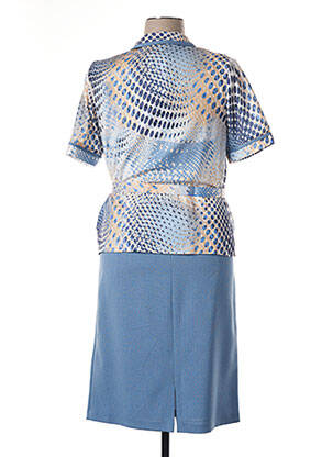 Robe mi-longue tissage crêpe manches courtes bleu GUY DUBOUIS femme