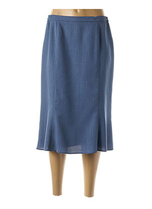 Jupe mi-longue coupe droite évasée sur le bas bleu FRANCE RIVOIRE femme