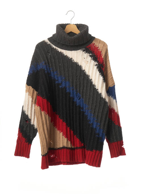 Pull tunique col roulé manches longues gris LALA femme