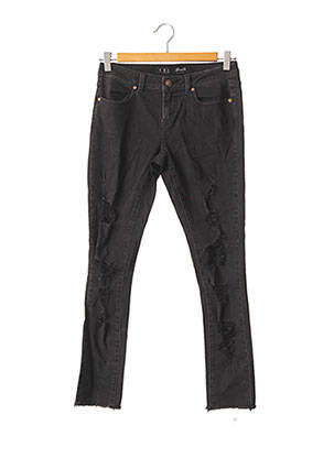 Pantalon droit fermeture zippée sous rabat boutonné taille normale noir DENIM CO femme