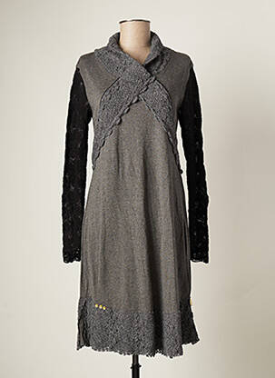 Robe mi-longue manches longues manches longues gris CATY LESCA femme