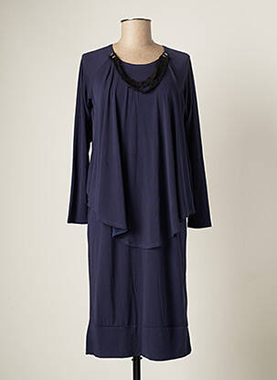 Robe mi-longue manches 3/4 manches 3/4 bleu CATY LESCA femme