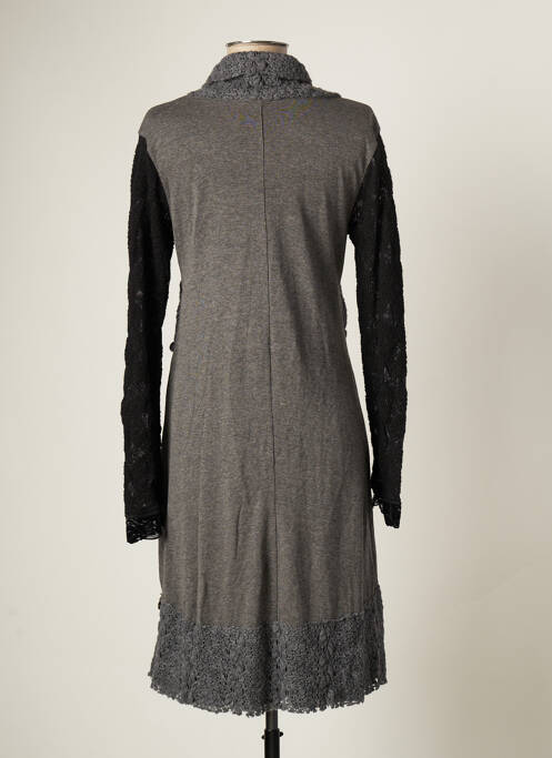 Robe mi-longue manches longues manches longues gris CATY LESCA femme