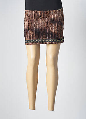 Jupe courte taille élastique marron CATY LESCA femme