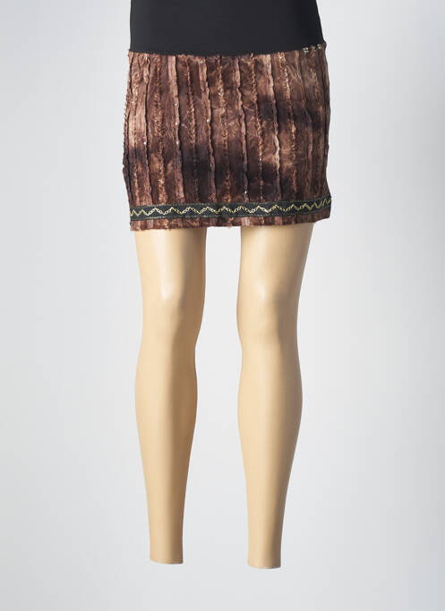 Jupe courte taille élastique marron CATY LESCA femme
