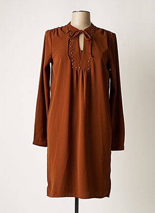 Robe mi-longue manches longues manches longues marron GEISHA femme