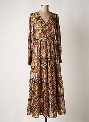 Robe longue manches longues manches longues marron OBJECT femme
