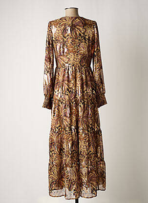 Robe longue manches longues manches longues marron OBJECT femme