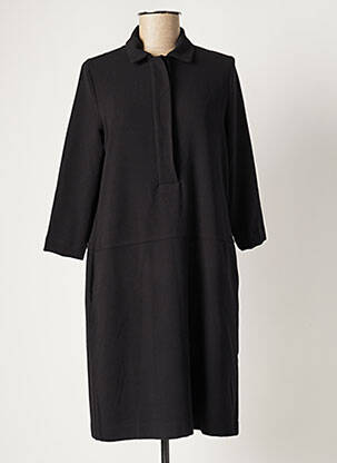 Robe mi-longue tissage crêpe manches longues noir NINATI femme