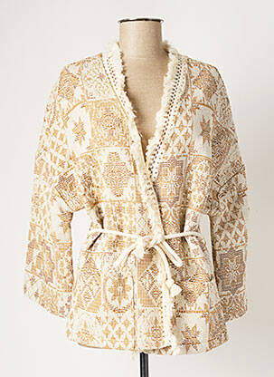 Veste kimono beige LAUREN VIDAL pour femme