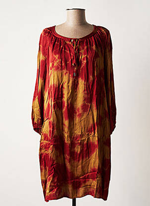 Robe mi-longue imprimé fantaisie manches longues marron LAUREN VIDAL femme