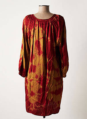 Robe mi-longue imprimé fantaisie manches longues marron LAUREN VIDAL femme