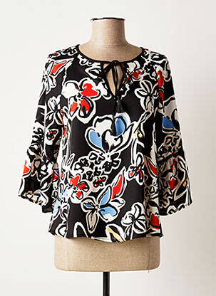 Blouse imprimé fleurs manches 3/4 noir RIVIERES DE LUNE femme
