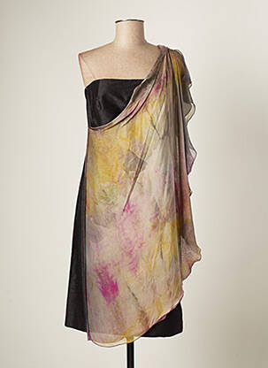 Robe mi-longue imprimé fantaisie sans manche noir PAULE VASSEUR femme
