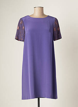 Robe courte fermeture zippée au dos manches courtes violet PAULE VASSEUR femme