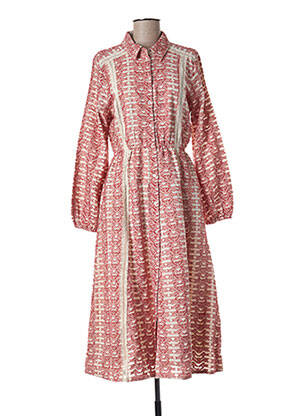 Robe mi-longue imprimé fantaisie manches longues rouge AMENAPIH femme