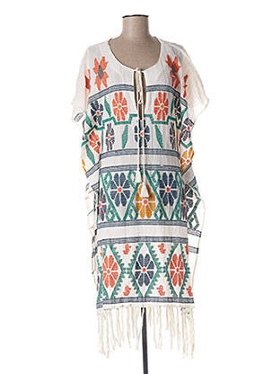 Robe mi-longue coupe fluide manches courtes beige STAR MELA femme