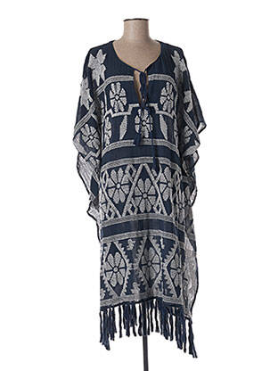 Robe mi-longue coupe fluide manches courtes bleu STAR MELA femme