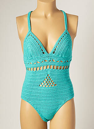 Maillot de bain 1 pièce stretch haut triangles bleu MAIYA femme