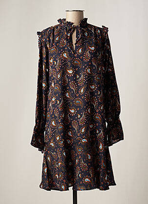 Robe mi-longue imprimé fantaisie manches longues bleu DAY OFF femme