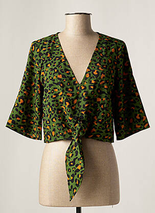 Top tissage crêpe manches 3/4 vert DAY OFF femme