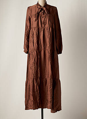 Robe longue coupe évasée manches 3/4 marron LA FEE MARABOUTEE femme