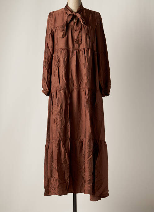 Robe longue coupe évasée manches 3/4 marron LA FEE MARABOUTEE femme