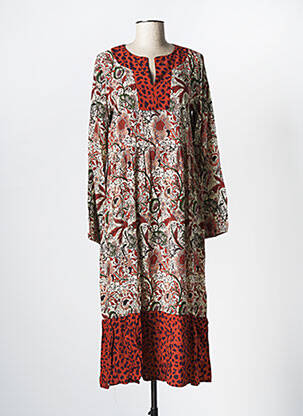 Robe mi-longue imprimé fantaisie manches longues marron LA FEE MARABOUTEE femme