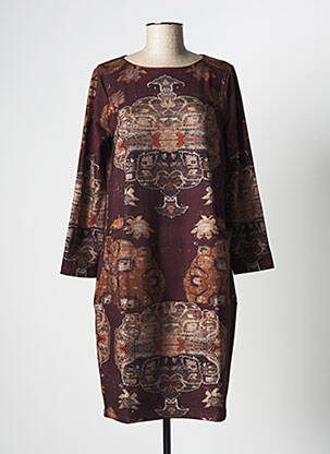 Robe mi-longue manches 3/4 manches 3/4 marron LA FEE MARABOUTEE femme
