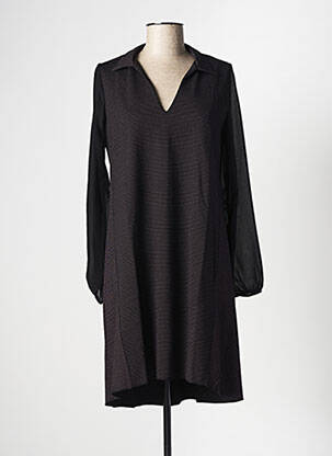 Robe mi-longue imprimé fantaisie manches longues noir LA FEE MARABOUTEE femme