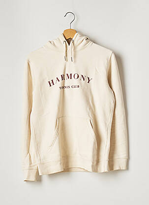Sweat-shirt à capuche finition bords-côtes manches longues beige HARMONY homme