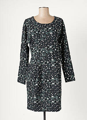 Robe mi-longue imprimé fantaisie manches longues vert ICHI femme
