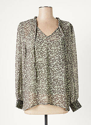 Top tissage crêpe manches longues vert ICHI femme